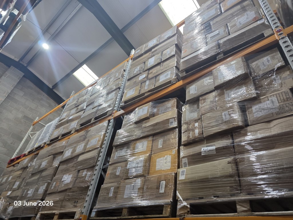 Mixed brand new clothing pallets wrapped for trade delivery