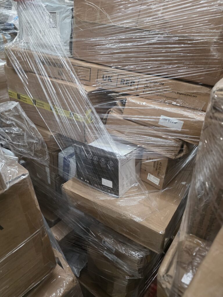 High-capacity Amazon smart pallet packed with mixed retail merchandise